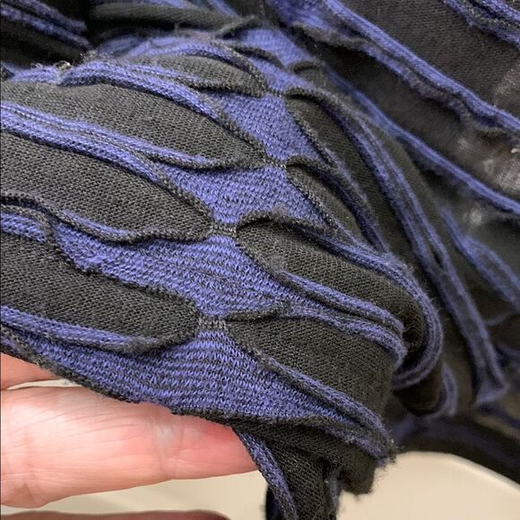 Navy Blue & Black Striped Long Cardigan with Shawl Collar - Picture 7 of 10